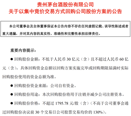 回购60亿，注销！1.6万亿茅台，稳了