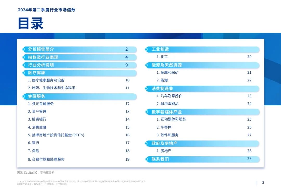 毕马威：2024第二季度行业市场倍数分析报告